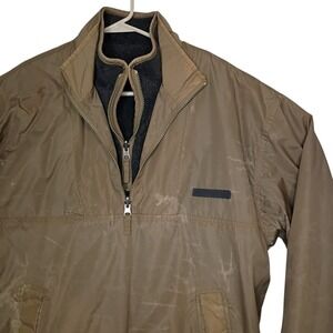 Old Navy Jacket Med 1/4 Zip Tan Pullover Windbreaker Reversible Fleece Distresse